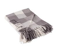 DII Buffalo Check Collection Couverture Rustique avec Pompons, 127 x 152,4 cm, Gris/Blanc