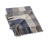 DII Buffalo Check Collection Couverture Rustique avec Pompons, 127 x 152,4 cm, Tricolore, Bleu français