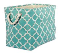 DII Camz37862 Poubelle de rangement rectangulaire en polyester Motif treillis Turquoise Taille moyenne