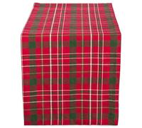 DII Chemin de Table de Noël Motif Tartan Houx, Coton, Rouge et Vert, 35,6 x 182,9 cm