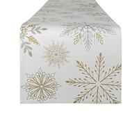 DII Chemin de Table réversible, en Coton, imprimé Flocons de Neige métallisés, 35,6 x 274,3 cm