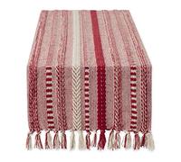 DII Chemin de Table tressé à Rayures de Style Rustique - 38,1 x 274,3 cm - Frange Incluse - Bordeaux