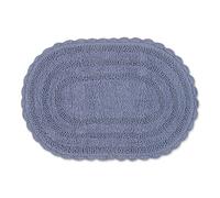 DII Crochet Collection Reversible Bath Mat, Small Oval, 17x24, Stonewash Blue