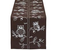 DII Décoration de Table d'automne pour intérieur de Thanksgiving, Chemin de Table 14 x 70 cm, Chouettes brodées