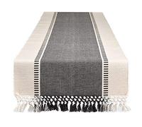 DII Dobby Chemin de Table tissé à Rayures, 33 x 183 cm, 33 x 190 cm avec Les Franges - Gris minéral