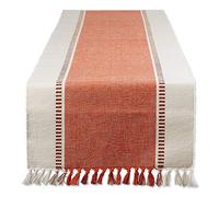DII Dobby Chemin de Table tissé à Rayures, 33 x 183 cm, 33 x 190 cm avec Les Franges - Orange