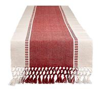 DII Dobby Chemin de Table tissé à Rayures, 33 x 183 cm, 33 x 190 cm avec Les Franges - Rouge