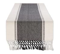 DII Dobby Chemin de Table tissé à Rayures en Coton Noir 13 x 72 cm