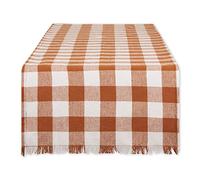 DII Heavyweight Fringed Check Tabletop Collection, Table Runner, 14x72, Cinnamon