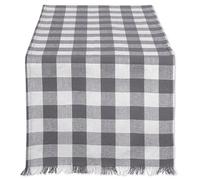 DII Heavyweight Fringed Collection Dessus Carreaux, Coton, Gris, Table Runner, 14x72