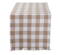 DII Heavyweight Fringed Collection Dessus Carreaux, Coton, Marron Pierre, Table Runner, 14x108