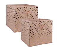 DII Lot de 2 bacs de rangement pliables en non tissé Motif à pois Rose et doré 33 x 33 x 33 cm