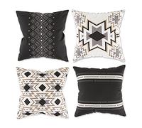DII Lot de 4 Housses de Coussin carrées décoratives - 45,7 x 45,7 cm - Noir - Imprimé aztèque
