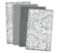 DII Lot de 4 Serviettes de Nettoyage Multi-usages en Microfibre, parfaites pour la Cuisine, la Vaisselle, la Voiture, dépoussiérage et séchage - 40,6 x 48,3 cm - Damas Gris