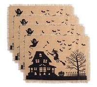 DII Lot de 4 Sets de Table en Toile de Jute, Maison hantée - Parfait pour Halloween, dîners et soirées cinéma effrayantes