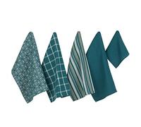 DII Lot de 5 torchons de Cuisine Assortis, torchons en Tissu de 45,7 x 71,1 cm et 33 x 33 cm, Couleur Bleu Sarcelle
