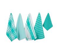 DII Lot de 5 torchons de Cuisine décoratifs et torchons Ultra absorbants pour Le Lavage et Le séchage (Serviettes 45,7 x 71,1 cm et torchons 33 x 33 cm) Aqua