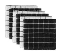DII Lot de 6 torchons de Cuisine 100% Coton, lavables en Machine, Ultra absorbants, 30,5 x 30,5 cm, Motif Carreaux, Noir
