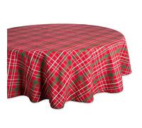 DII Nappe de Noël Ronde en Coton Motif Tartan Houx Rouge et Vert 177,8 cm
