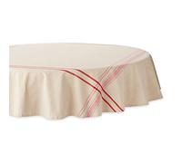 DII Nappe de Table à Manger à Rayures françaises, Style Farmhouse, 177,8 cm de diamètre, Taupe/Rouge
