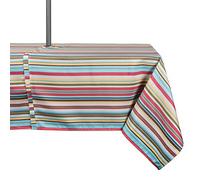 DII Nappe d'extérieur 100 % polyester anti-éclaboussures et imperméable, lavable en machine, fermeture éclair et trou pour parapluie, 152 x 304 cm, rayures d'été chaudes, 10 à 12 personnes (CAMZ34859)