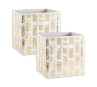 DII Non Woven Polyester Storage Bin, Metallic Pineapple, White & Gold, Large Set of 2