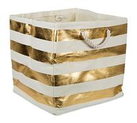 DII Panier de rangement carré en papier tissé texturé XL Motif rayures dorées