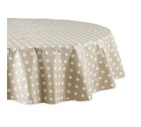 DII Tablecloth, Peva with 100% Polyester Flannel Backing, Beige & White Polka Dot, 70 Inches Round