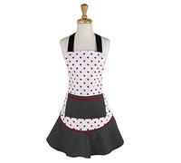 DII Tablier de cuisine en coton pour femme avec poche et attaches extra longues, 61 x 76 cm, joli tablier à volants pour la cuisine, la pâtisserie, la fête des mères, noir et rouge à pois