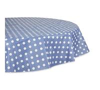 DII Vinyl Tabletop Collection Flannel Backed Polka Dot Tablecloth, 70" Round, Stonewash Blue
