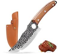 DiiHAUZZ Couteau de Cuisine 15cm, Professionnel Couteau de Chef Full-Tang, Couteaux Japonais Forgé, Poignée en Bois Ergonomique, Lame Tranchante, avec Lanière en Cuir, Idéal pour BBQ Camping Cadeau