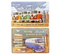 DiiliHiiri 2635-211-213 Lot de 2 posters de surfeur vintage - 30 x 20 cm - Décoration de surf rétro - Plaque décorative en tôle de surf - Accessoires de planche de surf - 30 x 20 cm