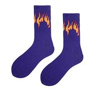 DIIOOMIEEU Harajuku Chaussettes unisexe à imprimé flammes Hip Hop couleur contrastée pour skateboard