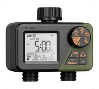 Diivoo Programmateur d'Arrosage 2 Sorties, Étanche IPX5, Grand Écran LCD, Arrosage Automatique & Manuel, Retard Pluie, Minuterie pour Jardin et Pelouse