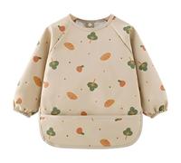 DiiWmme Bavoir Bébé Anti Désordre à Manches Longues Imperméable en PU et Lavable, Bavoir de Sevrage Doux pour Bébé 0 à 24 Mois, 1 Pièce, Design Mignon à Motifs Cartoon (Marron)