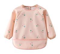 DiiWmme Bavoir Bébé Anti Désordre à Manches Longues Imperméable en PU et Lavable, Bavoir de Sevrage Doux pour Bébé 0 à 24 Mois, 1 Pièce, Design Mignon à Motifs Cartoon (Rose)