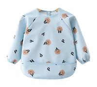 DiiWmme Bavoir Bébé Anti Désordre à Manches Longues Imperméable en PU et Lavable, Bavoir de Sevrage Doux pour Bébé 0 à 24 Mois, 1 Pièce, Design Mignon à Motifs Cartoon (Bleu)