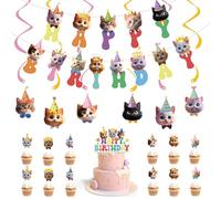 DiiWmme Kit de décorations de fête d'anniversaire de chat de 21 pièces, bannière « Happy Birthday », tourbillons à suspendre, décorations de cupcakes pour fête sur le thème des chats (chat)