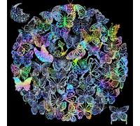 DiiWmme Lot de 100 autocollants holographiques en forme de papillon, imperméables à paillettes, décalcomanies transparentes pour scrapbooking, journaux, ordinateurs portables, bouteilles d'eau - Idéal