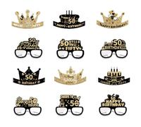 DiiWmme Lot de 12 lunettes de 50e anniversaire, accessoires de photomaton noir et doré, décorations de fête pour homme et femme, accessoires de fête pour 50e anniversaire (50e anniversaire, noir)