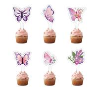 DiiWmme Lot de 24 décorations de gâteau d'anniversaire - 6 designs enchanteurs en carton solide - Décoration de gâteau pour fête de fille, décoration de gâteau pour gâteau et cupcake, idéale pour fête