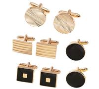 DiiWmme Lot de 4 paires de boutons de manchette pour homme Motif rayures carrées rectangulaires, taille unique, Métal, Pas de gemme