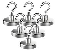 DiiWmme Lot de 6 Crochets Magnétiques 20mm, Aimant Puissant 14kg, Néodyme Détachable, pour Réfrigérateur, Cuisine, Plafond, Salle de Bain, Garage, Accroche Serviette, Ustensiles, Outil, Argenté