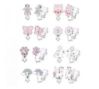 DiiWmme Lot de 8 paires de boucles d'oreilles à clipser pour filles, jolies boucles d'oreilles non percées, papillon, cœur, fleur, perles en cristal pour filles et femmes, ensemble de bijoux habillés