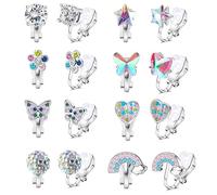 DiiWmme Lot de 8 paires de boucles d'oreilles à clipser pour filles, jolies boucles d'oreilles non percées, papillon, cœur, fleur, perles en cristal pour filles et femmes, ensemble de bijoux habillés