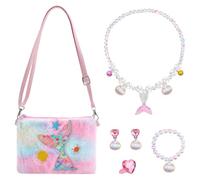 DiiWmme Parure de bijoux licorne pour filles, collier, bracelet, bague, boucles d'oreilles avec sac à bandoulière, kit de déguisement de princesse, cadeau d'anniversaire parfait, âge 3, 4, 5, 6, 7, 8