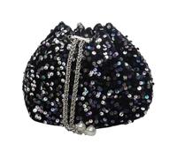 DiiWmme Sac seau pour femme, pochette noire scintillante avec cordon de serrage, sangle de chaîne amovible, sac à main élégant à bandoulière pour fête de mariage, sac de soirée pour filles et femmes