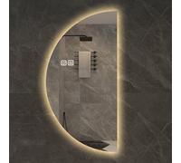 Dijateman 120cm Salle de Bain Vanity Mirror Demi-Cercle, 80/100cm sans Cadre Rétro-éclairé Intelligent Miroir Intégral, Anti-buée, Dimmable à 3 Couleurs de Lumière(Left,16''x32'')