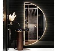 Dijateman 120cm Salle de Bain Vanity Mirror Demi-Cercle, 80/100cm sans Cadre Rétro-éclairé Intelligent Miroir Intégral, Anti-buée, Dimmable à 3 Couleurs de Lumière(Right,20''x40'')