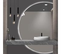 Dijateman Demi-Cercle Miroir de Salle de Bain à LED muraux, avec Interrupteur Tactile et Fonction Anti-buée, 3 Couleurs Rétro-éclairé Miroir Intelligent(Left Semicircle,35 * 24in)